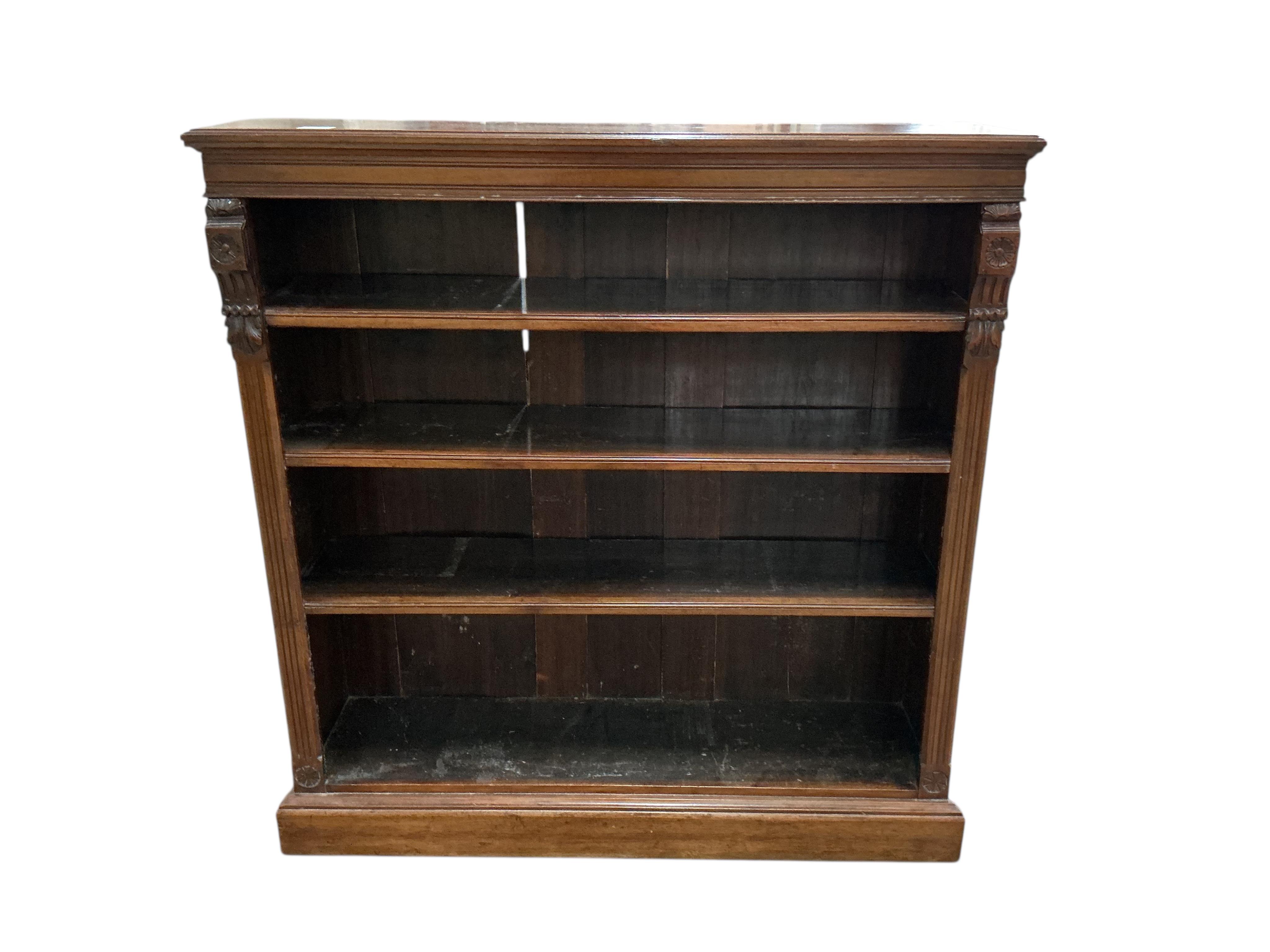 A late Victorian mahogany open bookcase, width 96cm, depth 31cm, height 111cm